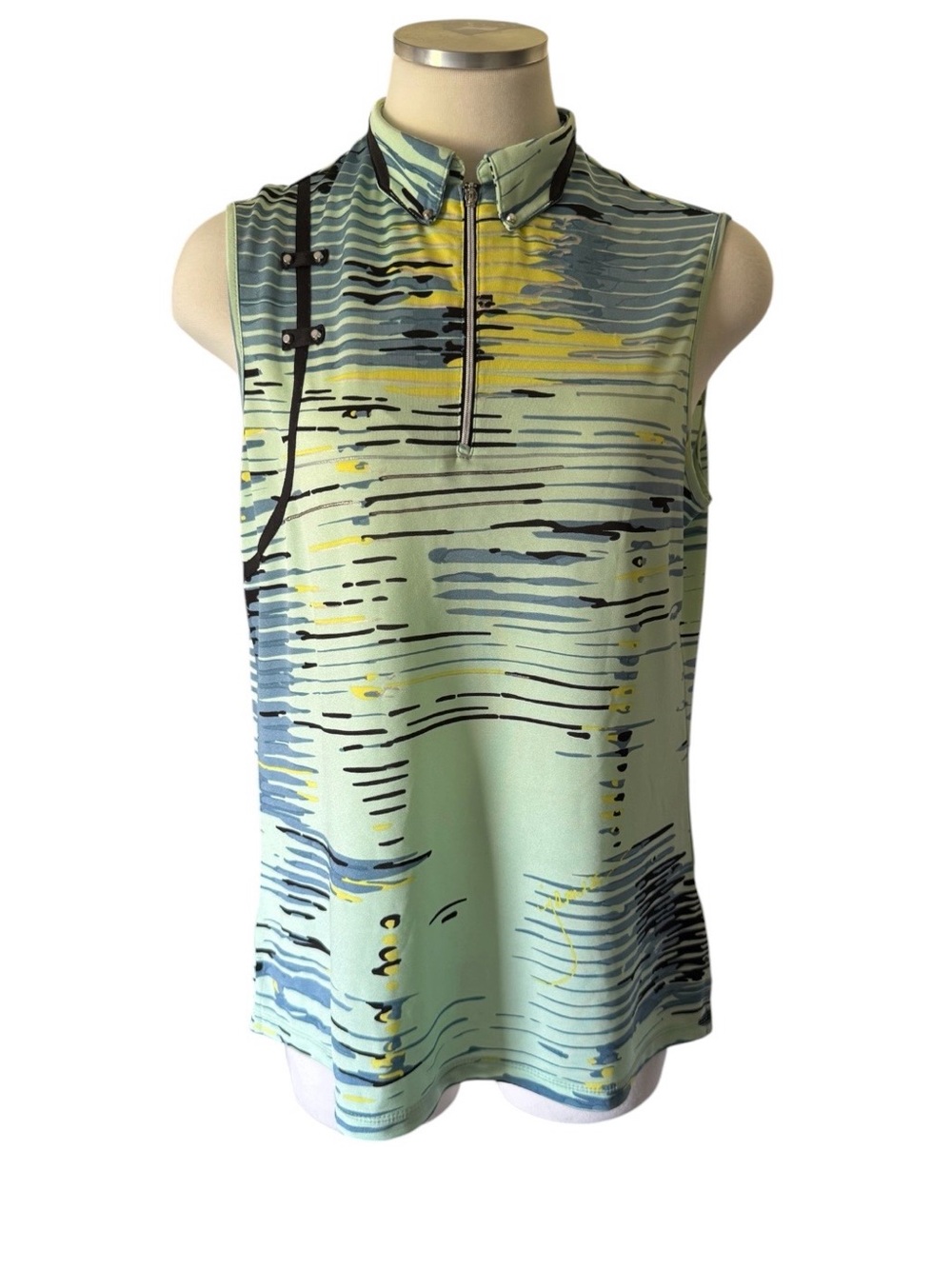 jamie sadock Mint, Yellow and Blue Sleeveless Zip Polo Tank